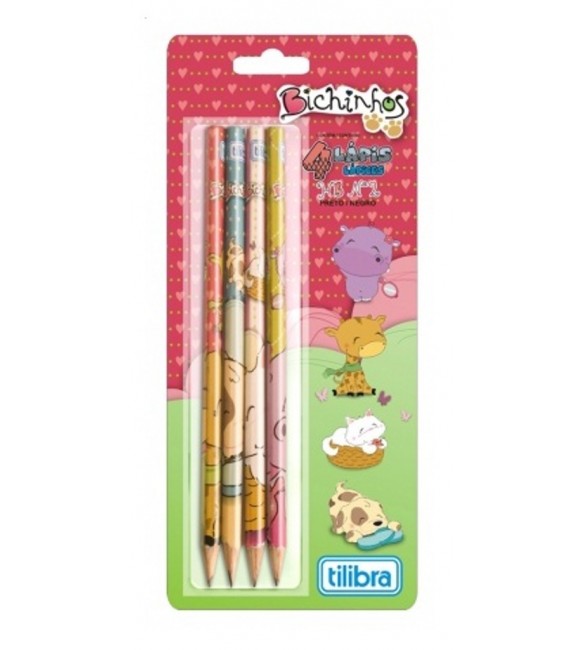 Lapis Preto HB N2 Bichinhos- Tilibra  - Blister com 04 unidades